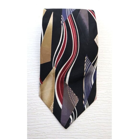 CORNERSTONE - MEN'S BLACK RED BEIGE GEOMETRIC PRINT NECKTIE - Picture 2 of 6